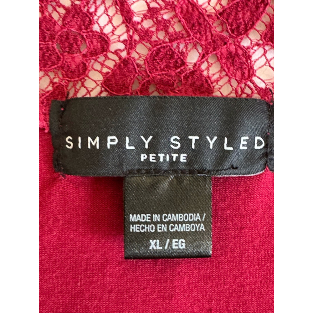 Women's Simply Styled stretch knit vneck Top XL Red Lace neckline and sleeves - Picture 5 of 9